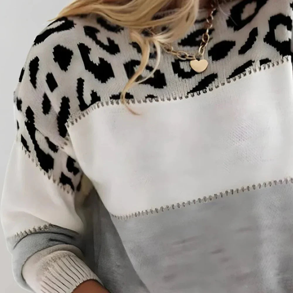 Diane | leopard accent knit sweater
